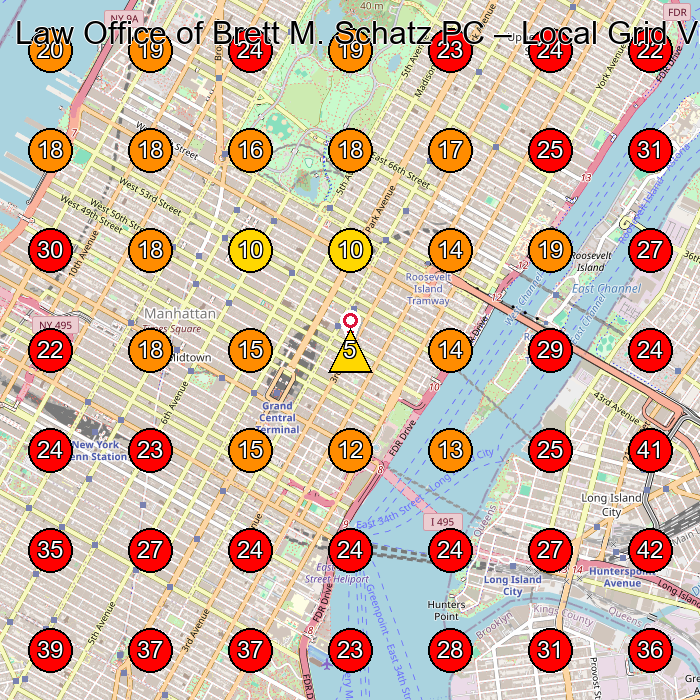 Law Office of Brett M. Schatz PC GeoGrid visibility map for Rechtsdienstleistungen in New York